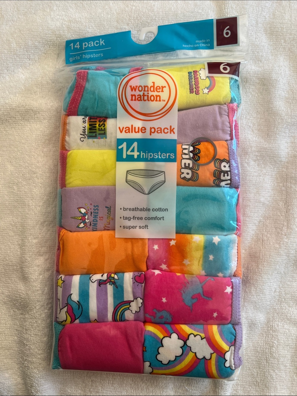 Wonder Nation Girls' 14-Pack Colorful Hipster Underwear - Multicolor